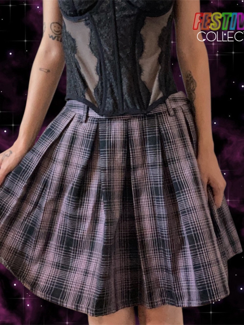 Grunge Sweet Society by Hot Topic Dusty Purple Plaid Pleated Skirt